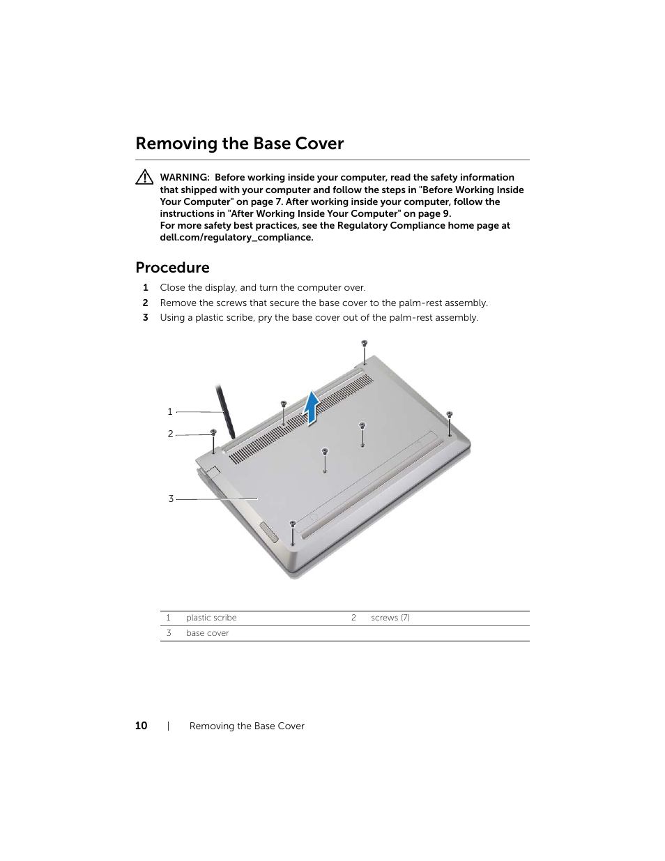 Removing the base cover, Procedure | Dell Inspiron 11 (3138, Late 2013) User Manual | Page 10 / 49