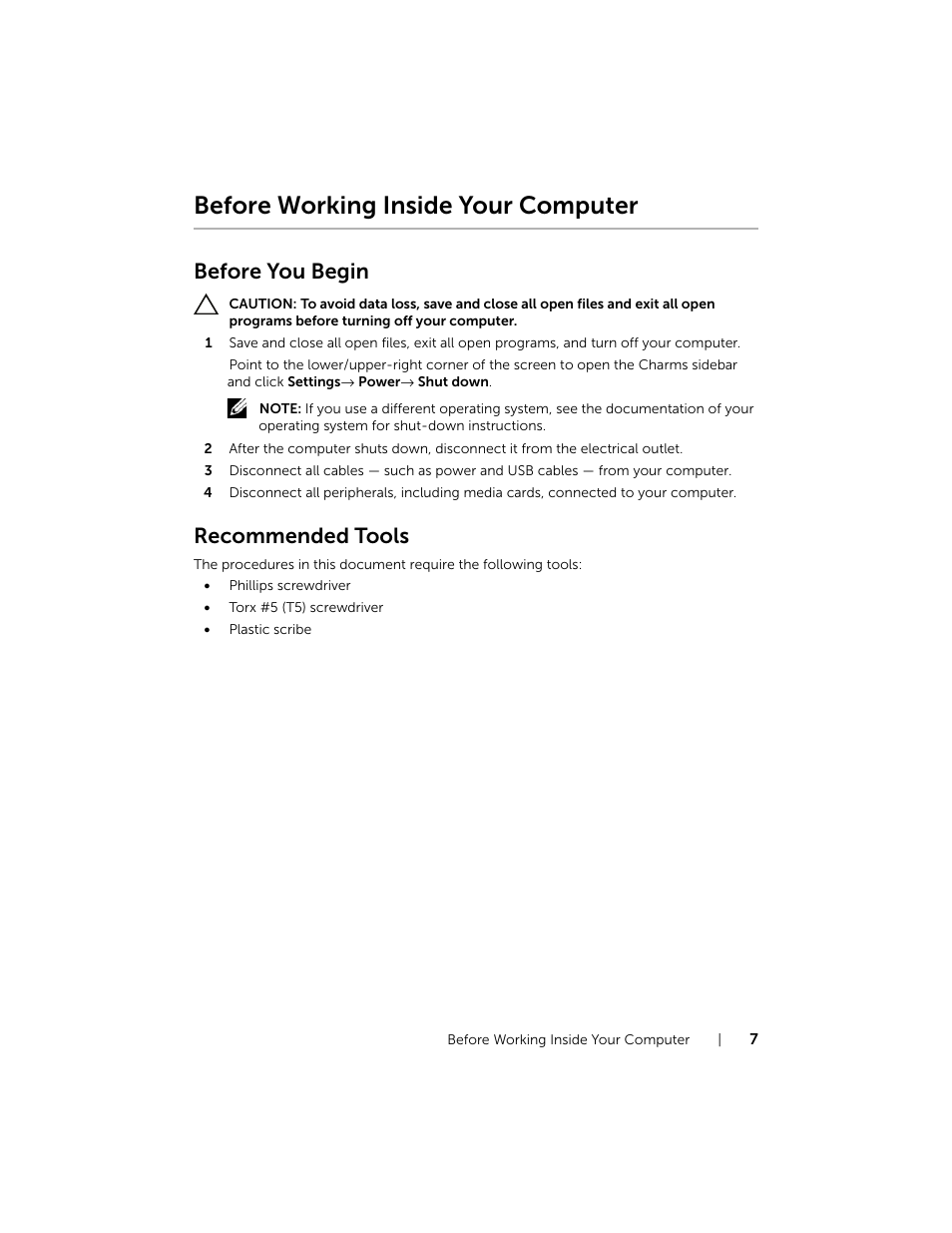 Before working inside your computer, Before you begin, Recommended tools | Dell Inspiron 11 (3138, Late 2013) User Manual | Page 7 / 49