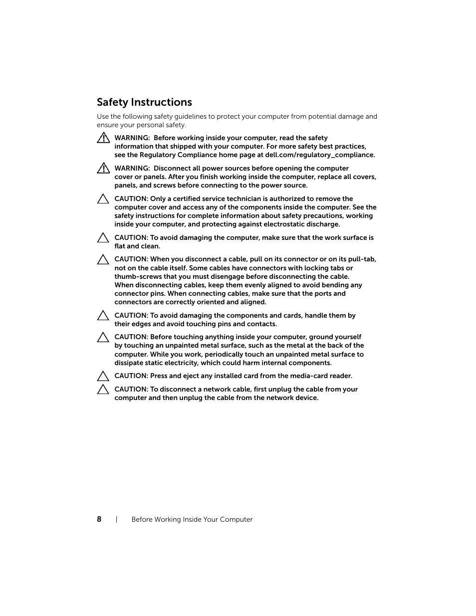 Safety instructions | Dell Inspiron 11 (3138, Late 2013) User Manual | Page 8 / 49