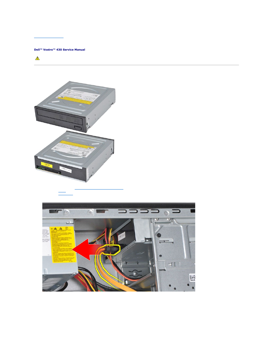 Optical drive, Removing the optical drive | Dell Vostro 430 (Late 2009) User Manual | Page 30 / 48