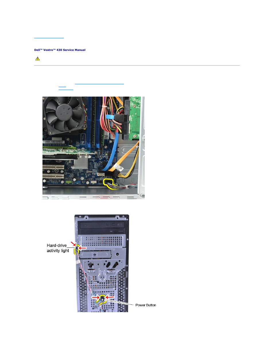 Power-button assembly, Removing the power-button assembly | Dell Vostro 430 (Late 2009) User Manual | Page 32 / 48