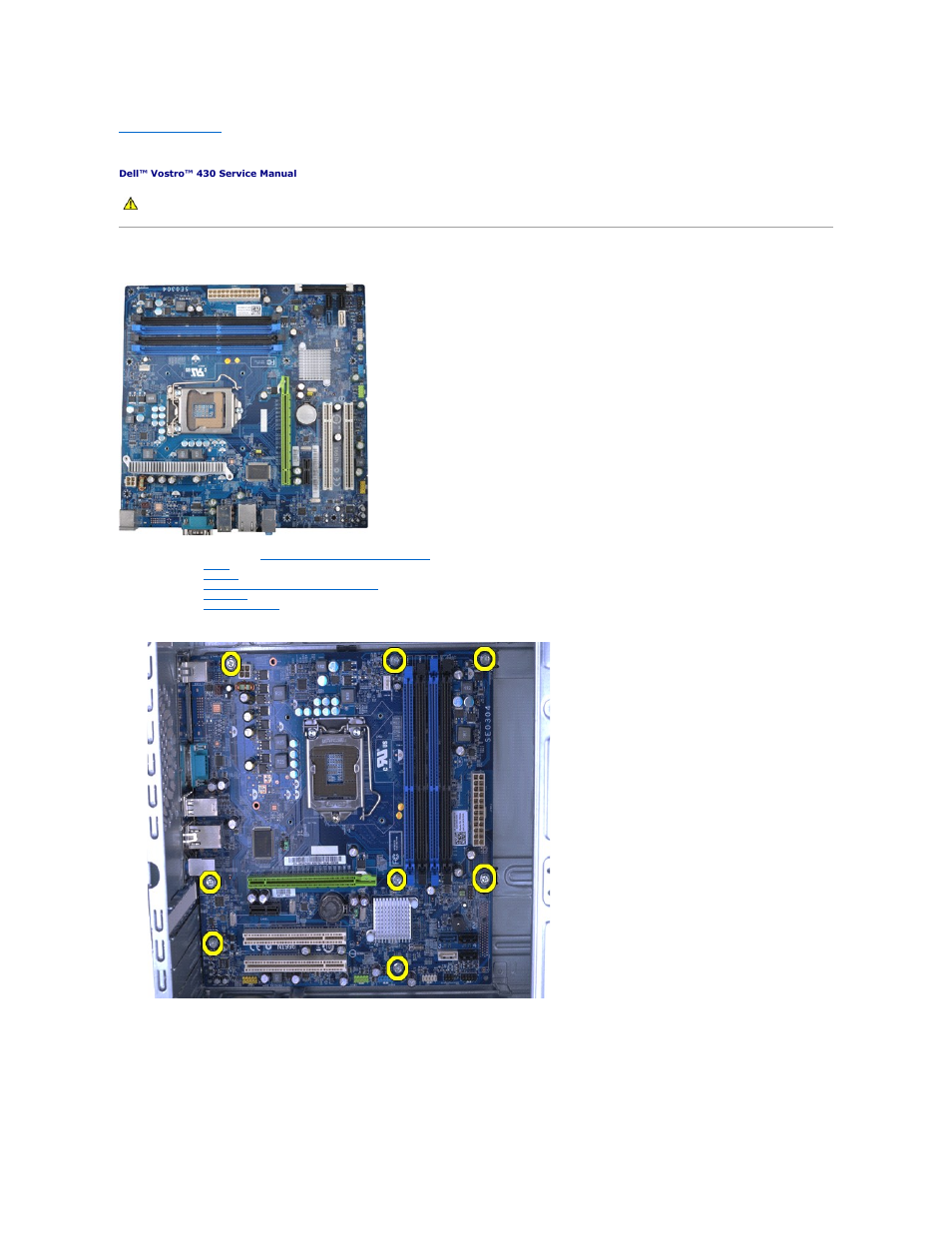 System board, Removing the system board | Dell Vostro 430 (Late 2009) User Manual | Page 40 / 48