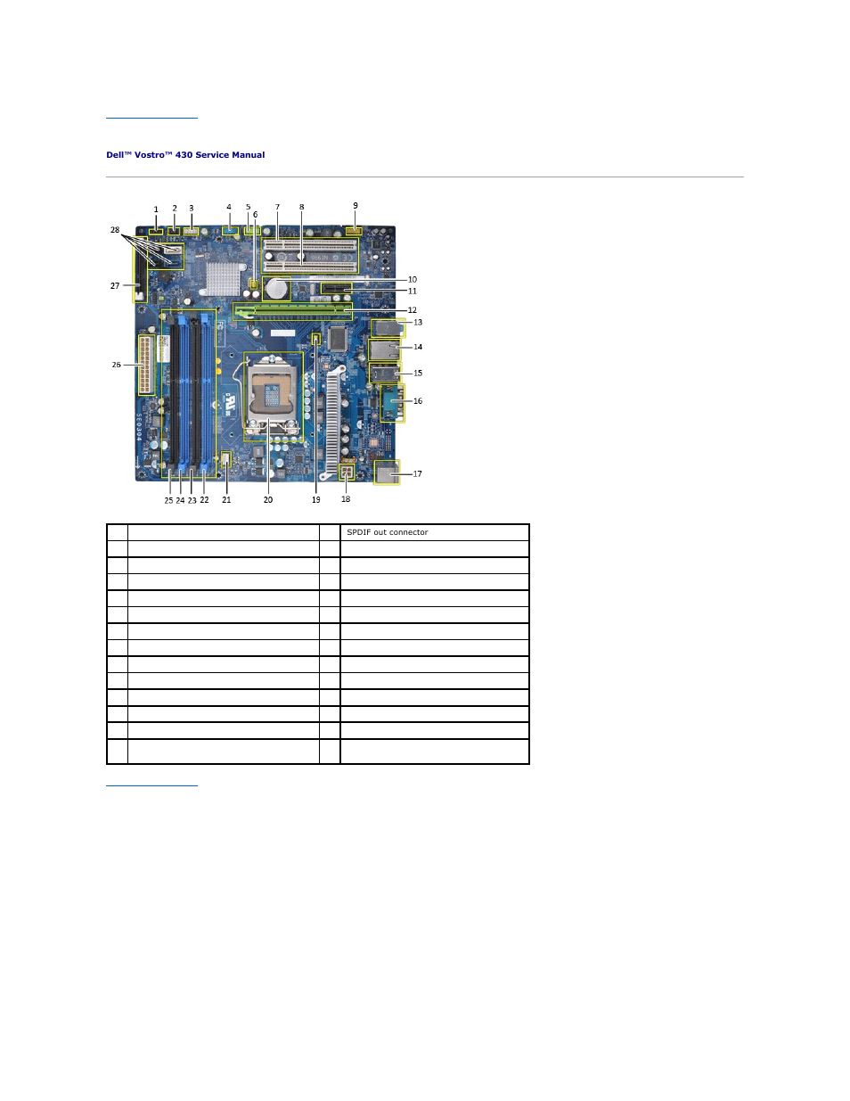 System-board layout | Dell Vostro 430 (Late 2009) User Manual | Page 46 / 48