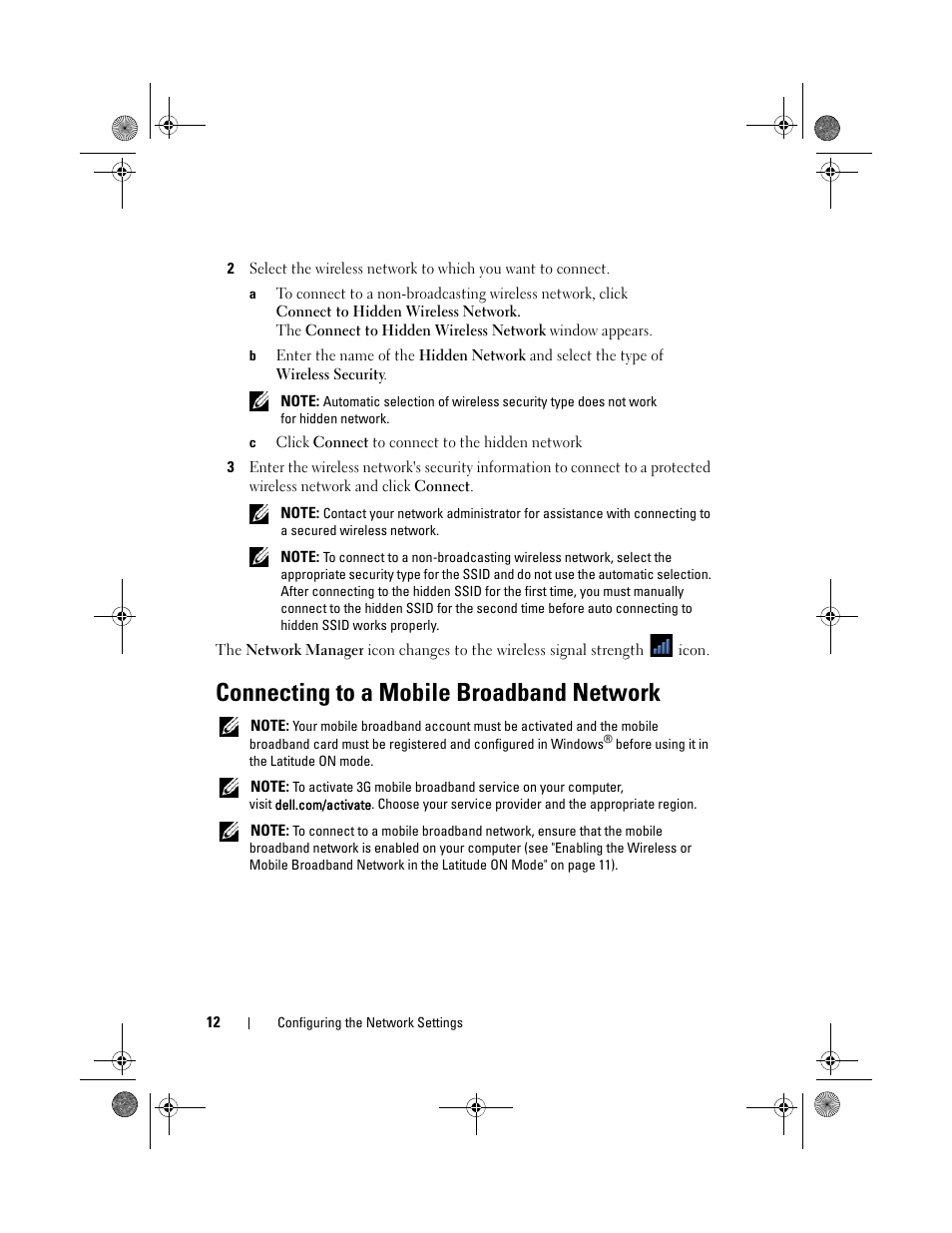 Connecting to a mobile broadband network, Connecting to a | Dell Latitude E4200 (Late 2008) User Manual | Page 12 / 24