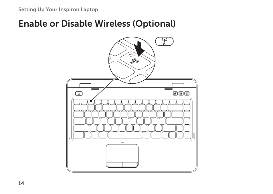 Enable or disable wireless (optional) | Dell Inspiron 14 (N4120, Early 2011) User Manual | Page 16 / 101