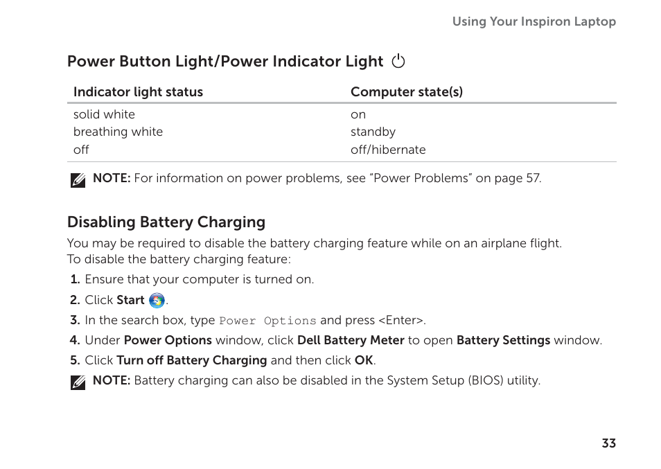 Disabling battery charging | Dell Inspiron 14 (N4120, Early 2011) User Manual | Page 35 / 101