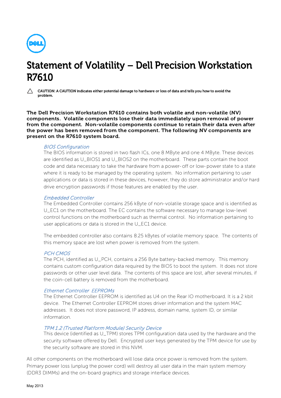 Dell Precision R7610 (Mid 2013) User Manual | 3 pages
