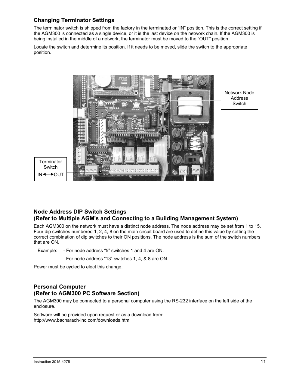 Changing terminator settings | Bacharach AGM300 User Manual | Page 19 / 94