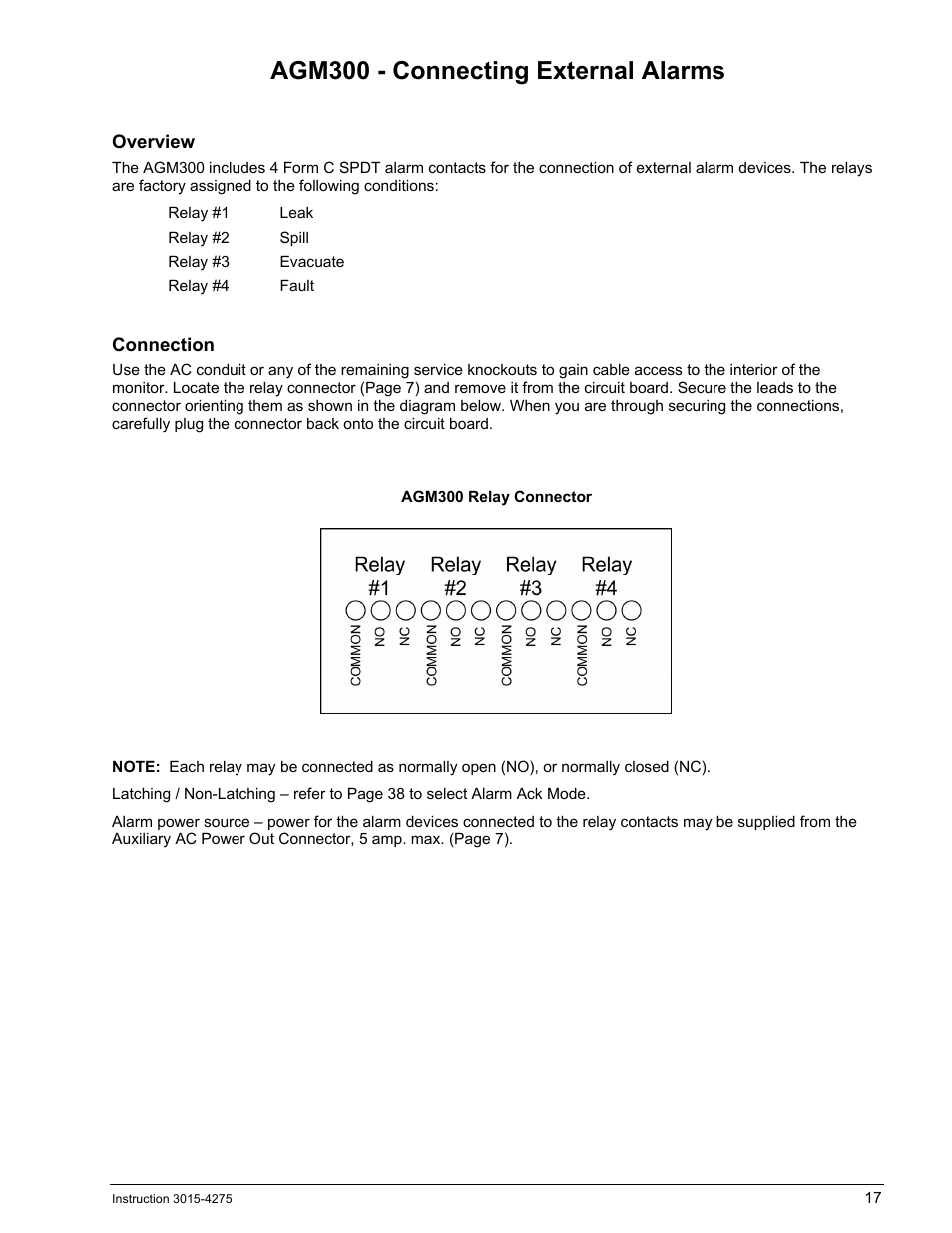Agm300 - connecting external alarms, Overview, Connection | Agm300, Onnecting, Xternal, Larms | Bacharach AGM300 User Manual | Page 25 / 94