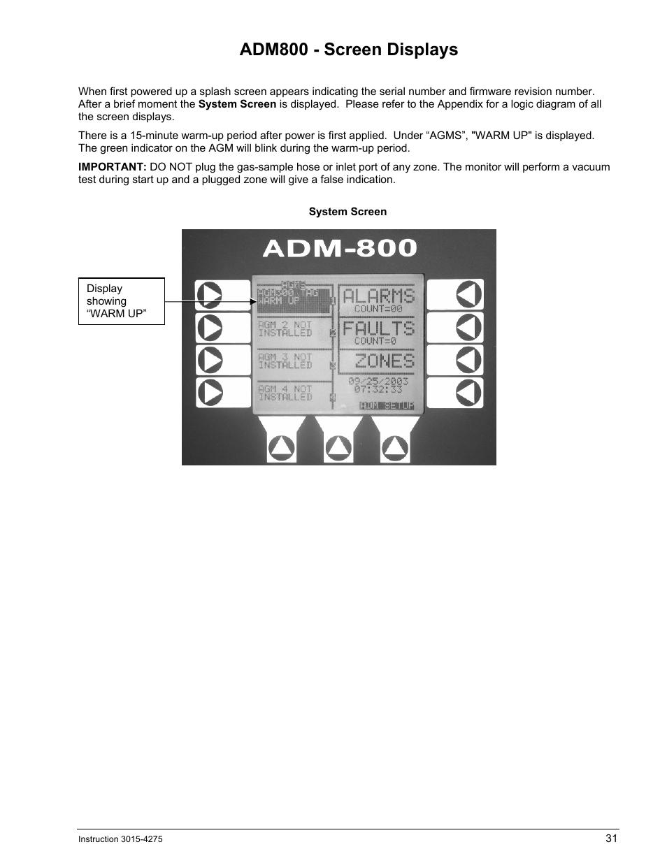 Adm800 - screen displays, Adm800, Creen | Isplays | Bacharach AGM300 User Manual | Page 39 / 94