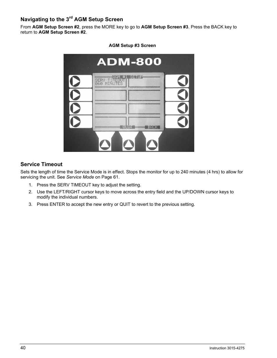 Navigating to the 3rd agm setup screen, Service timeout | Bacharach AGM300 User Manual | Page 48 / 94