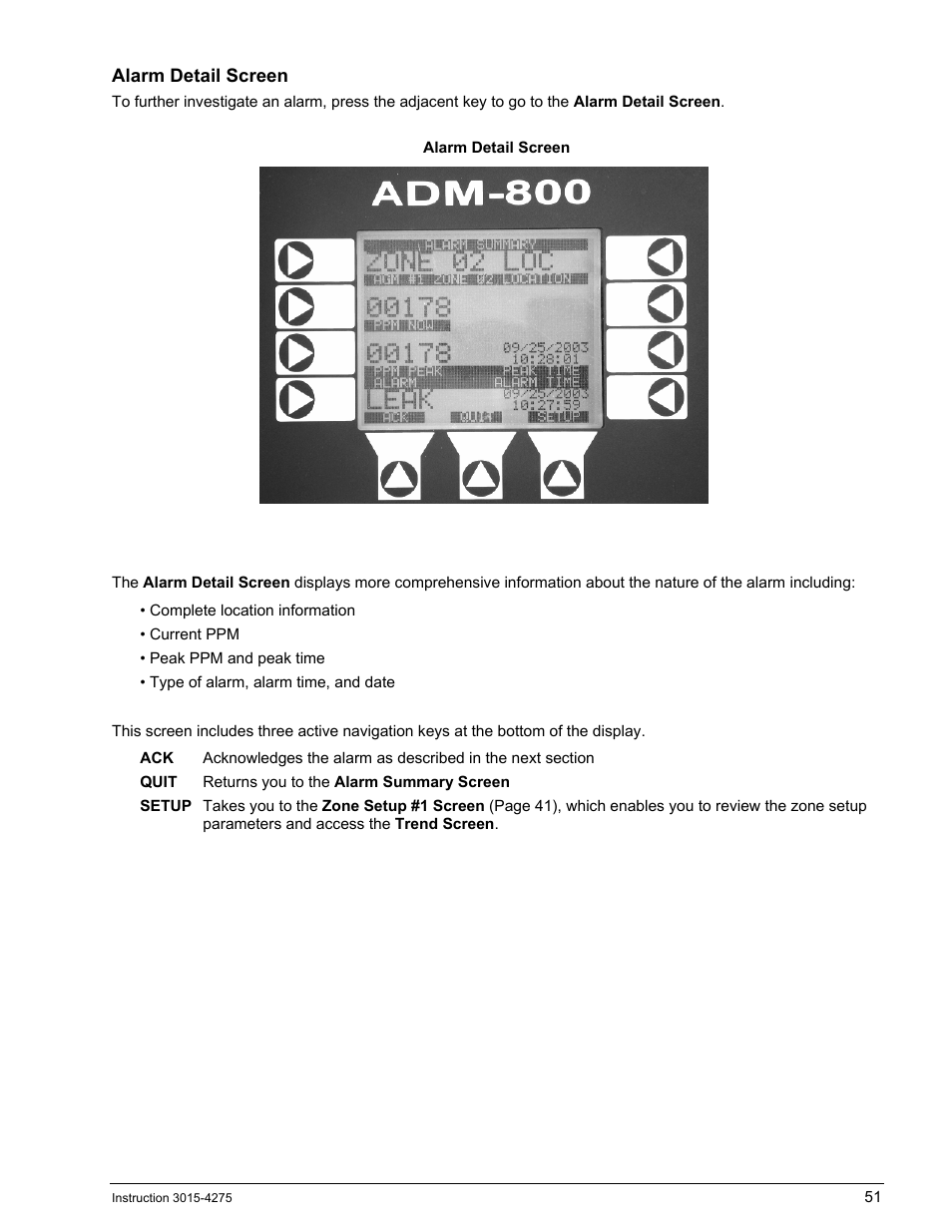 Alarm detail screen | Bacharach AGM300 User Manual | Page 59 / 94