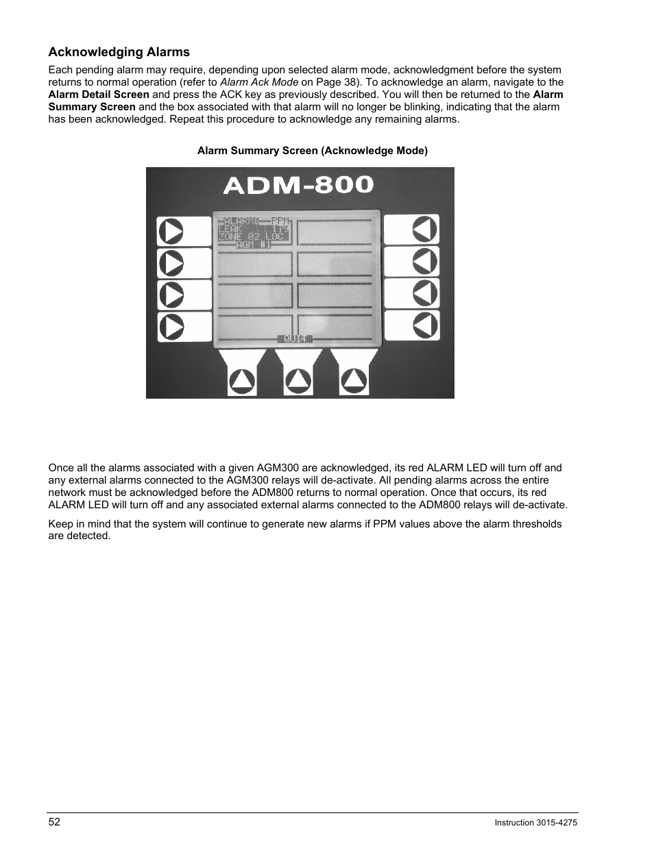 Acknowledging alarms | Bacharach AGM300 User Manual | Page 60 / 94