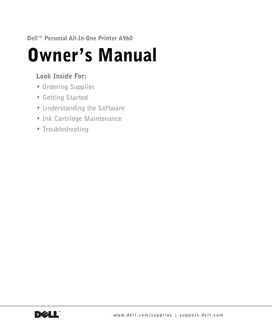 Dell A960 All In One Personal Printer User Manual | 121 pages