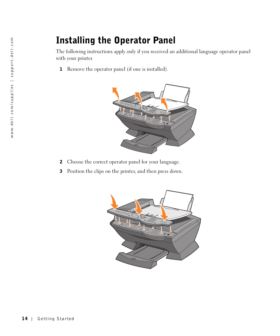 Installing the operator panel | Dell A960 All In One Personal Printer User Manual | Page 14 / 121