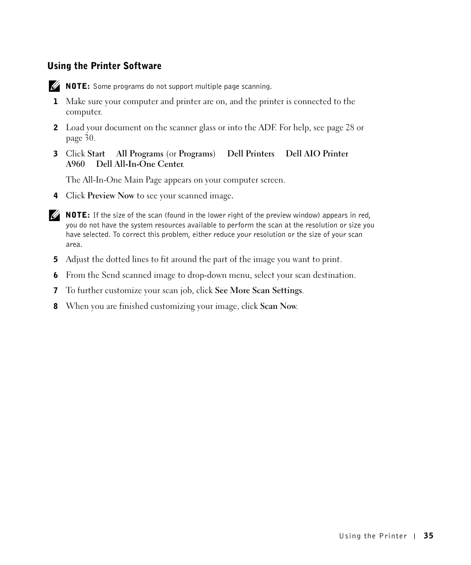 Dell A960 All In One Personal Printer User Manual | Page 35 / 121