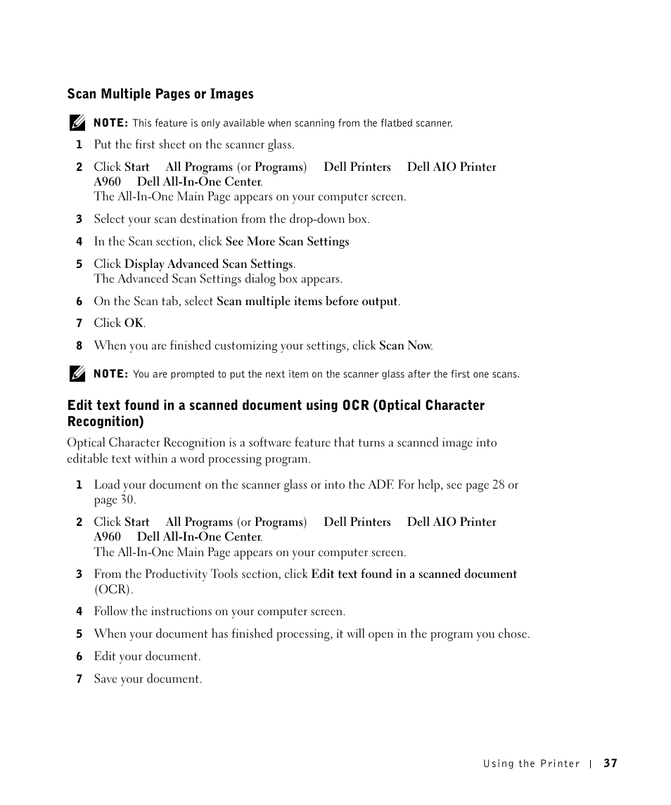 Dell A960 All In One Personal Printer User Manual | Page 37 / 121