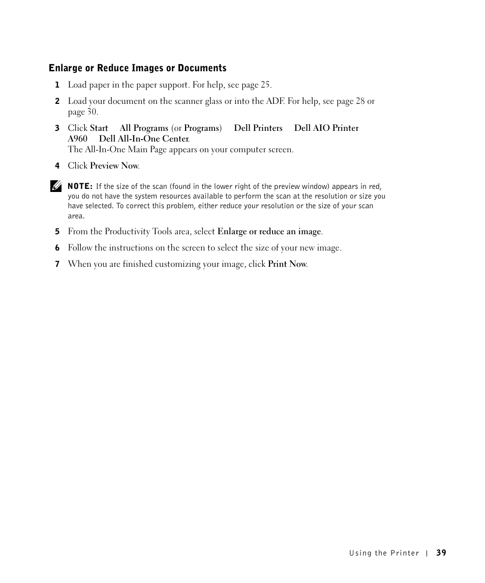 Enlarge or reduce images or documents | Dell A960 All In One Personal Printer User Manual | Page 39 / 121