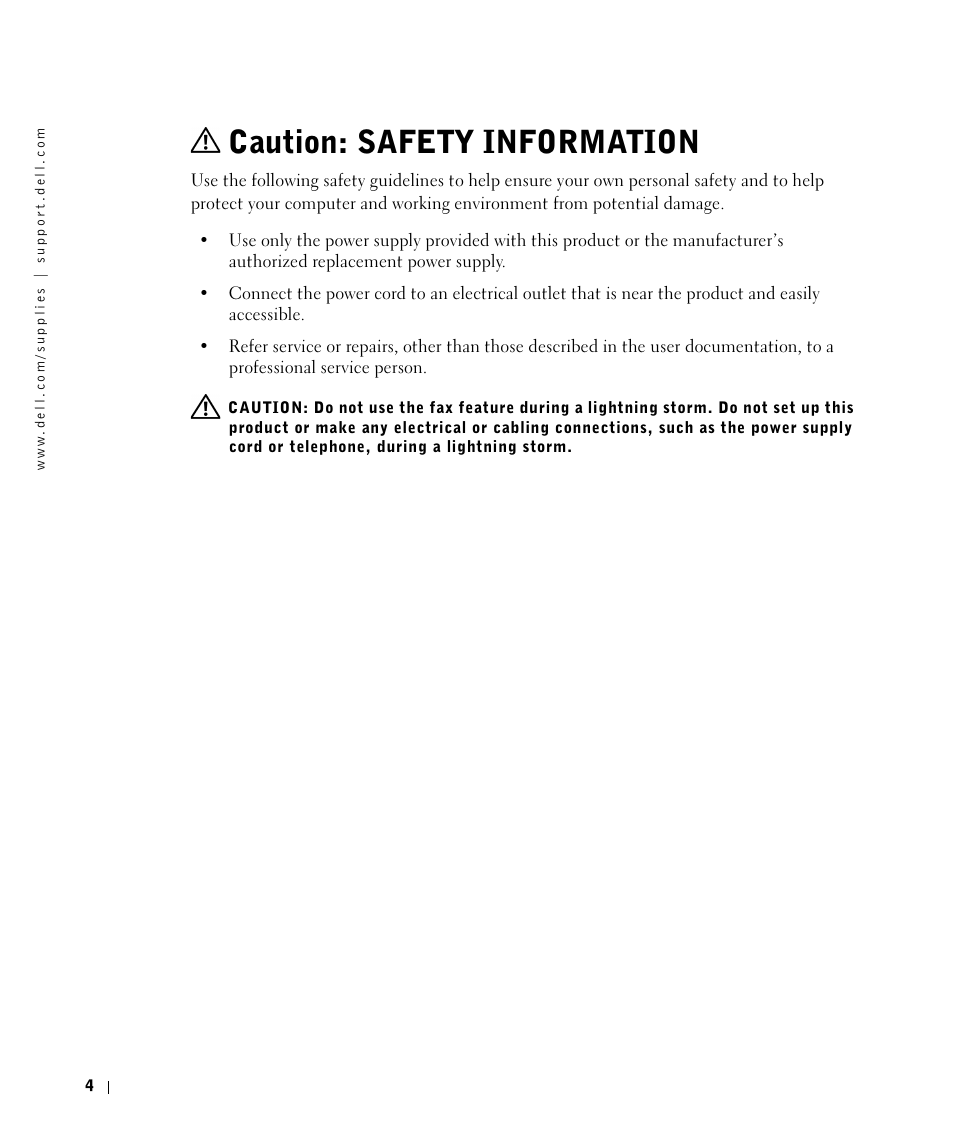 Caution: safety information | Dell A960 All In One Personal Printer User Manual | Page 4 / 121