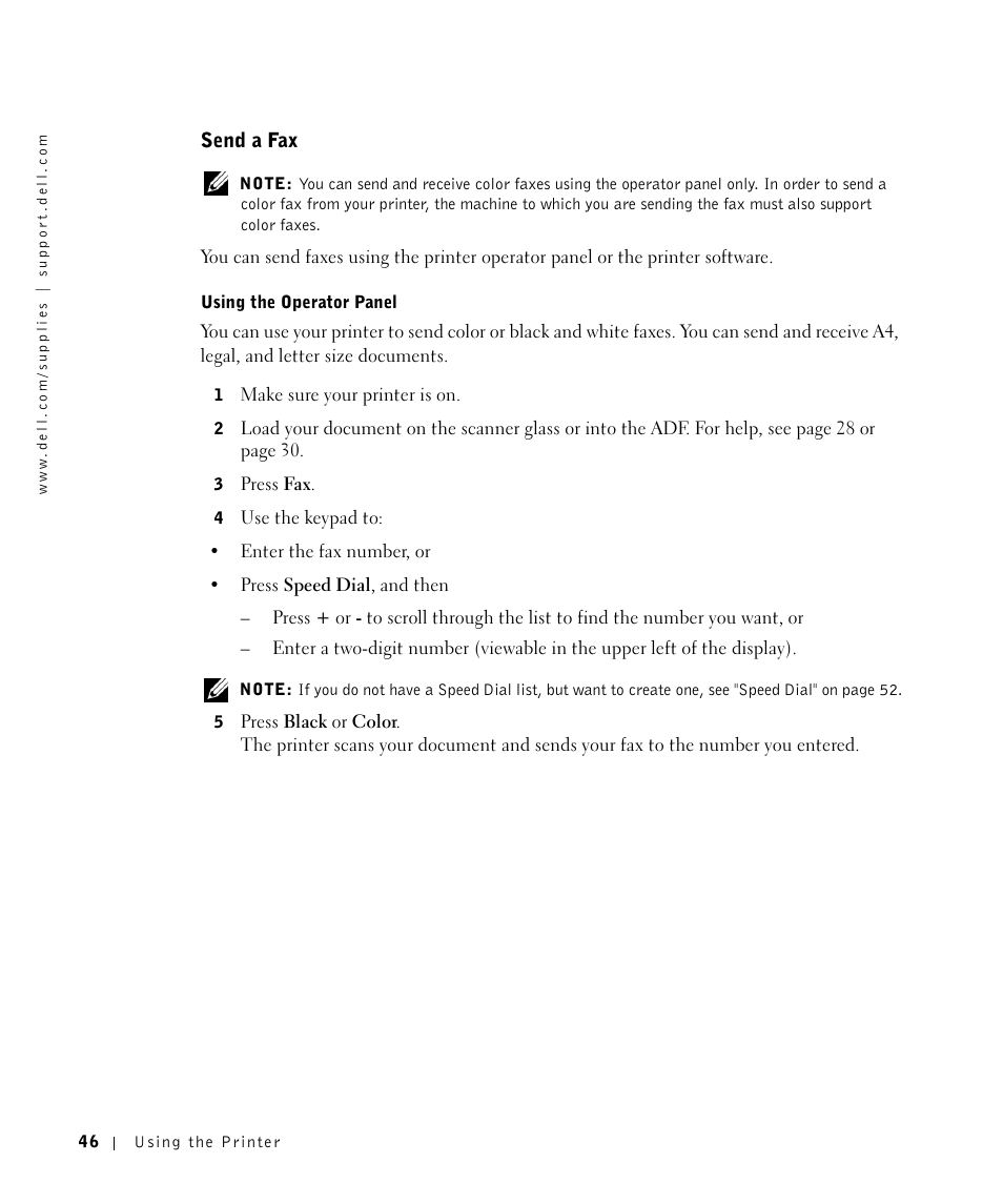 Send a fax | Dell A960 All In One Personal Printer User Manual | Page 46 / 121
