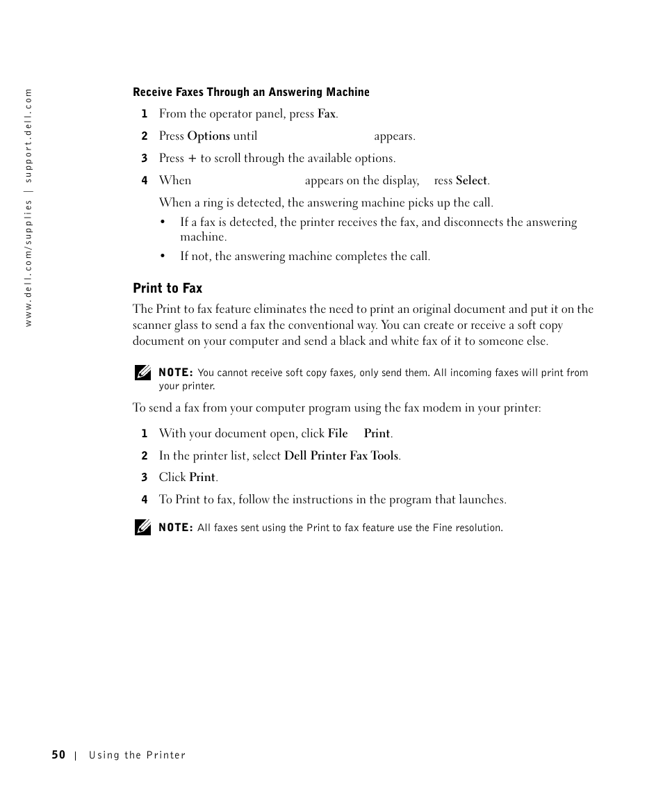 Print to fax | Dell A960 All In One Personal Printer User Manual | Page 50 / 121