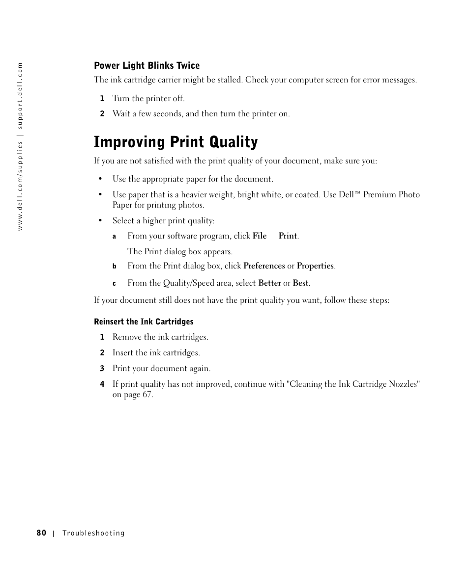 Improving print quality | Dell A960 All In One Personal Printer User Manual | Page 80 / 121