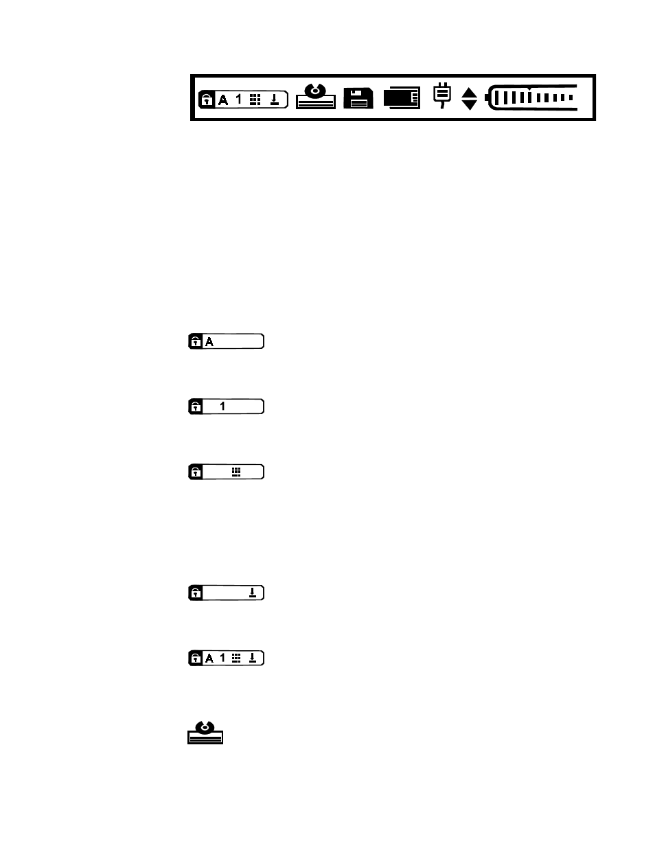 Status display, Keyboard indicators, Cd-rom/dvd-rom/hard-disk drive indicator | Status display -4, Keyboard indicators -4, Cd-rom/dvd-rom/hard-disk drive indicator -4, Figure 1-3, Status display panel -4 | Dell Inspiron 3000 User Manual | Page 12 / 112