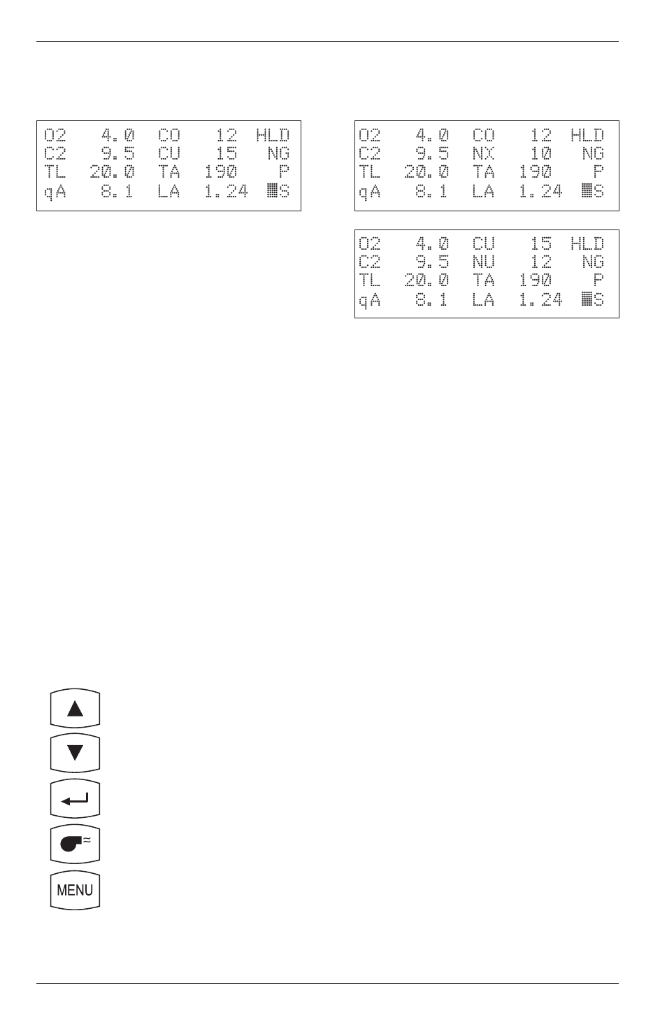 7 combustion test screen, 8 fuel selection screen -11 | Bacharach Portable Combustion Analyzer 24-9351 User Manual | Page 26 / 100