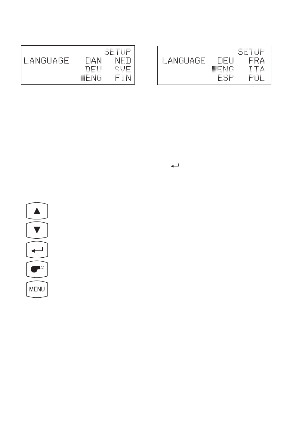 15 language setup screen, 16 display mode setup screen -22 | Bacharach Portable Combustion Analyzer 24-9351 User Manual | Page 37 / 100