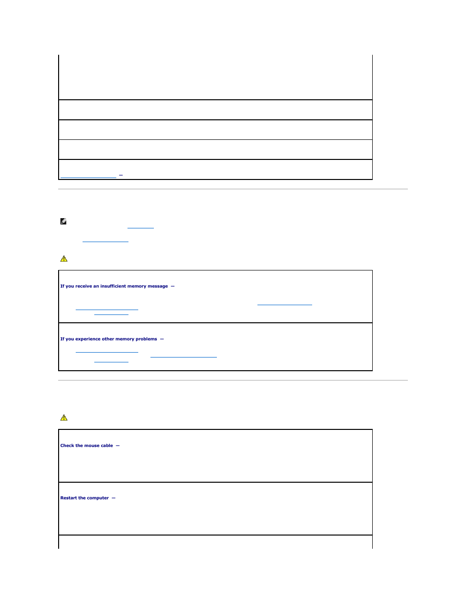 Memory problems, Mouse problems | Dell OptiPlex 210L User Manual | Page 132 / 150