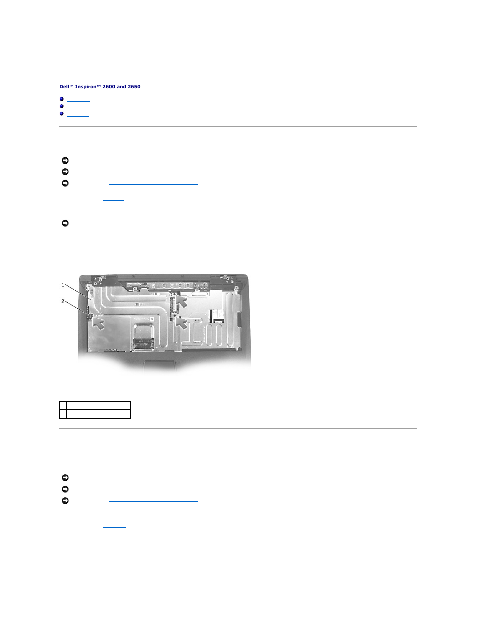 Emi shield, video card, and palm rest, Emi shield, Video card | Removing the inspiron 2600 video card | Dell Inspiron 2650 User Manual | Page 34 / 87