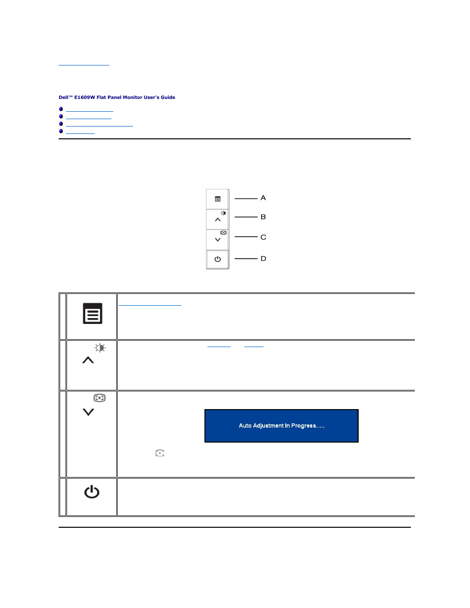 Operating the monitor, Using the front panel buttons, On screen menu/display (osd) | Dell E1609WFP Monitor User Manual | Page 13 / 27