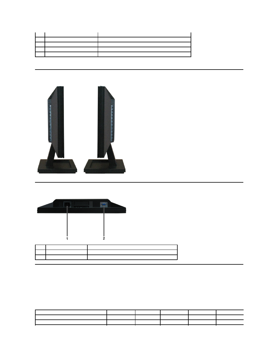 Monitor specifications, Side view bottom view, Power management modes | Dell E1609WFP Monitor User Manual | Page 4 / 27