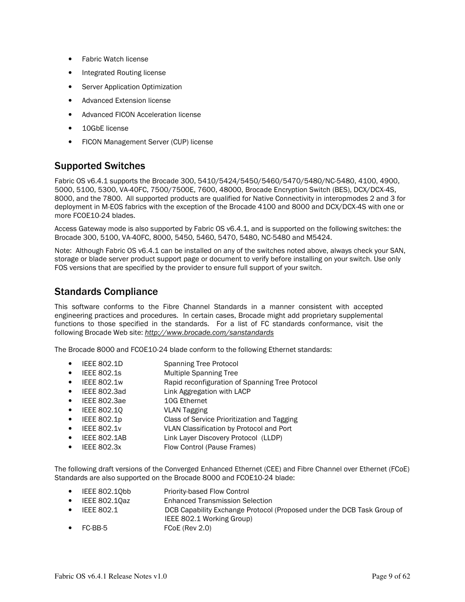 Supported switches, Standards compliance | Dell POWEREDGE M1000E User Manual | Page 9 / 62