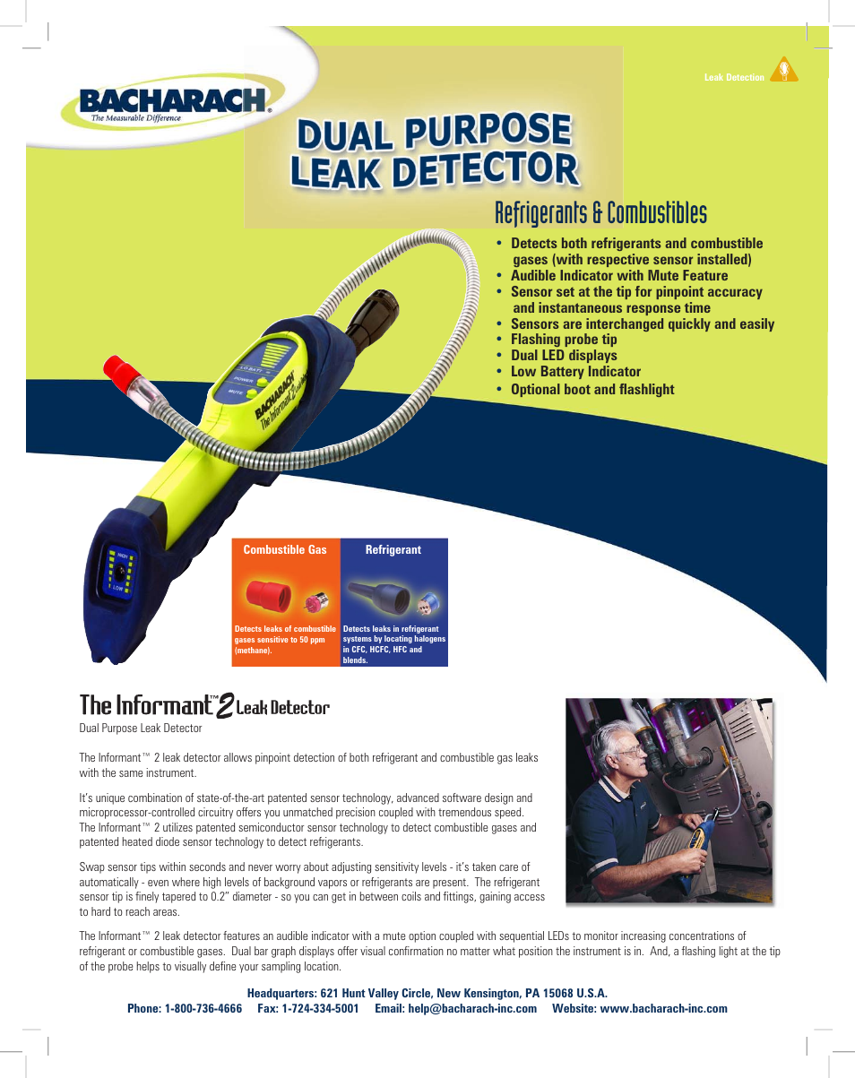 Bacharach The Informant Dual Purpose Leak Detector User Manual | 2 pages