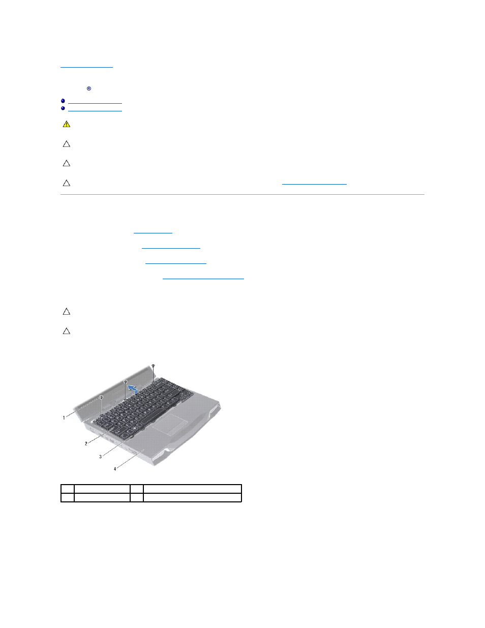 Keyboard, Removing the keyboard | Dell Alienware M14x (Early 2011) User Manual | Page 27 / 52