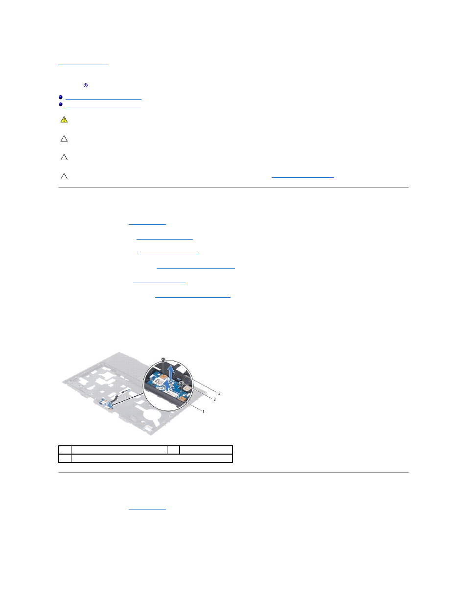 Power-button board, Removing the power-button board, Replacing the power-button board | Dell Alienware M14x (Early 2011) User Manual | Page 43 / 52