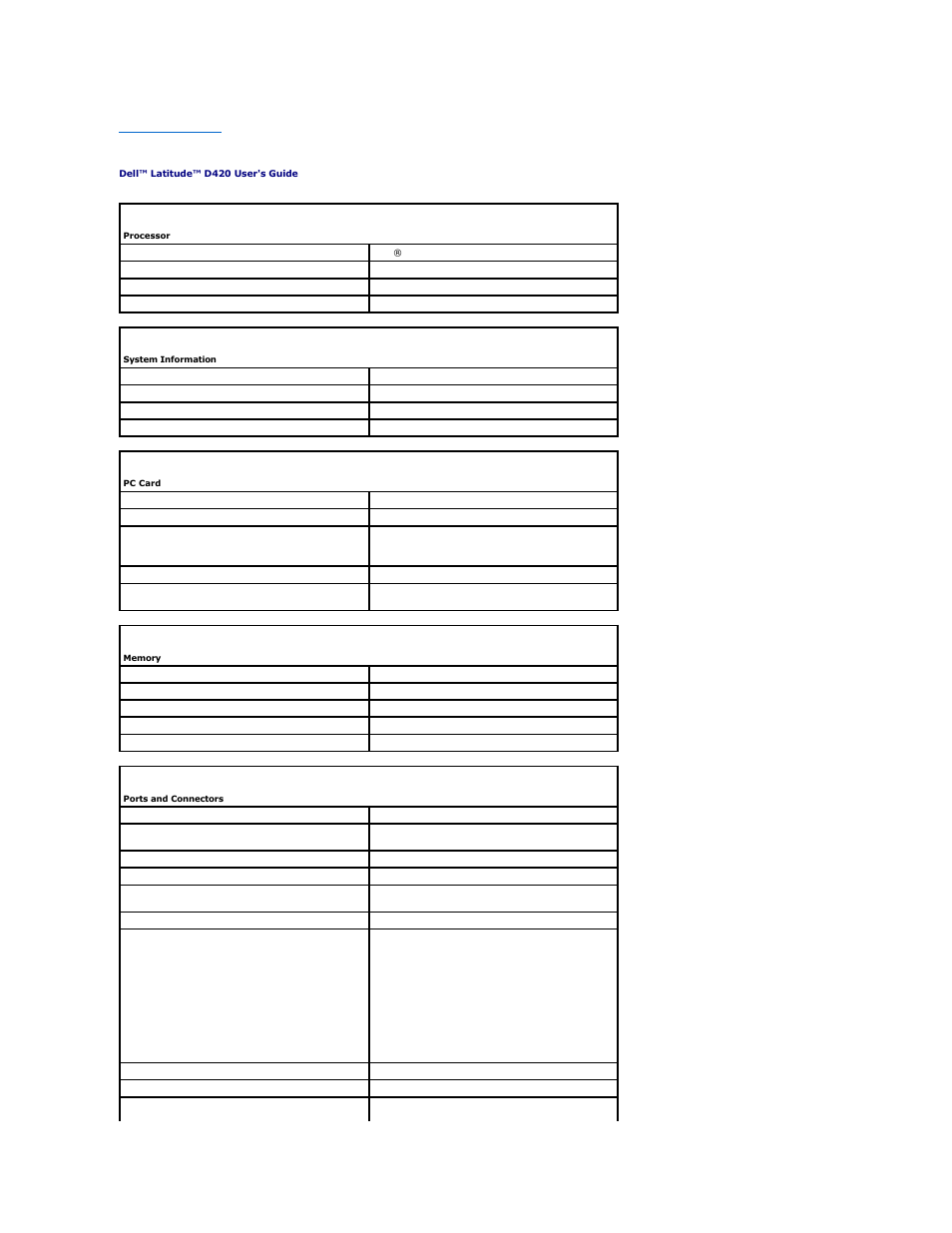 Specifications | Dell Latitude D420 User Manual | Page 75 / 100
