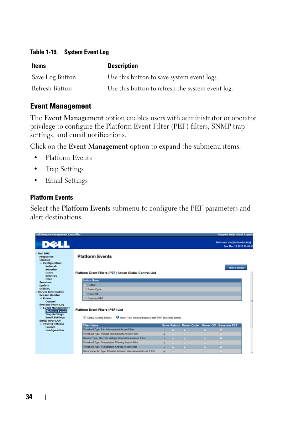 Event management | Dell PowerEdge C6220 II User Manual | Page 34 / 62