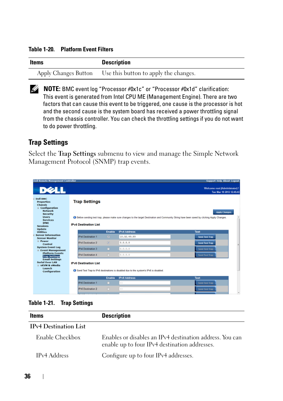 Trap settings | Dell PowerEdge C6220 II User Manual | Page 36 / 62