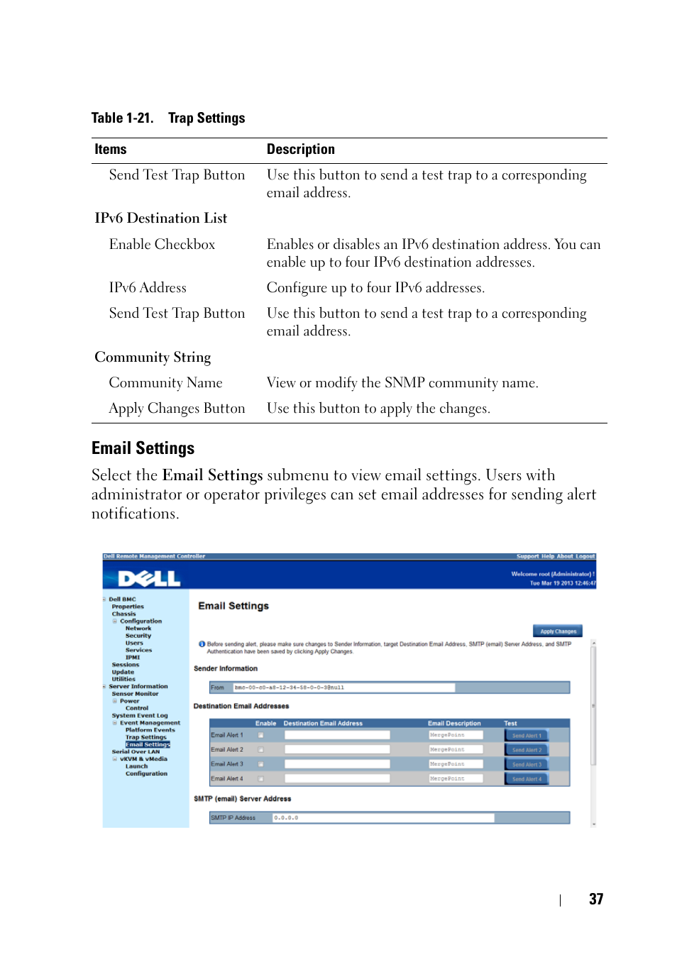 Email settings | Dell PowerEdge C6220 II User Manual | Page 37 / 62