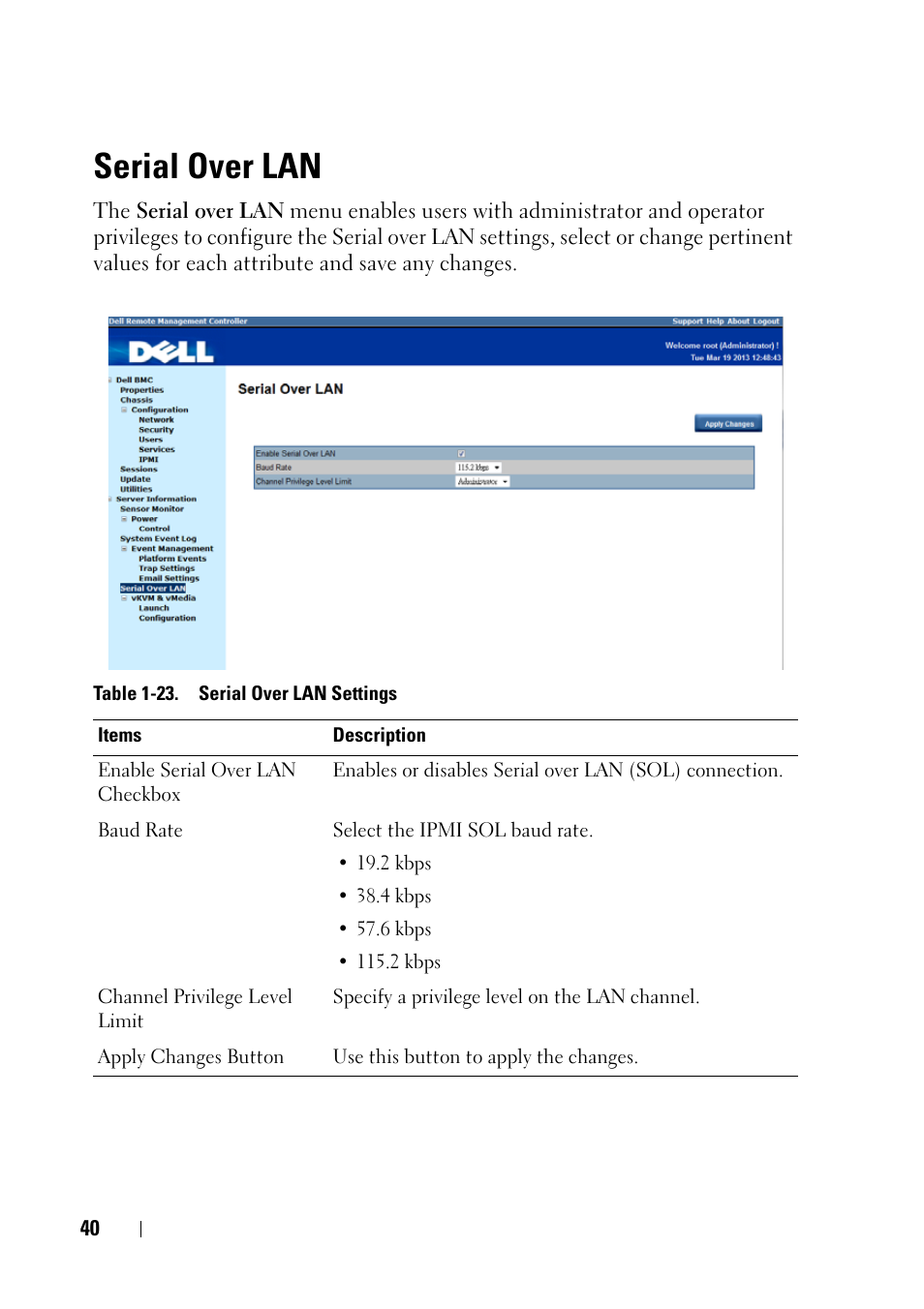 Serial over lan | Dell PowerEdge C6220 II User Manual | Page 40 / 62
