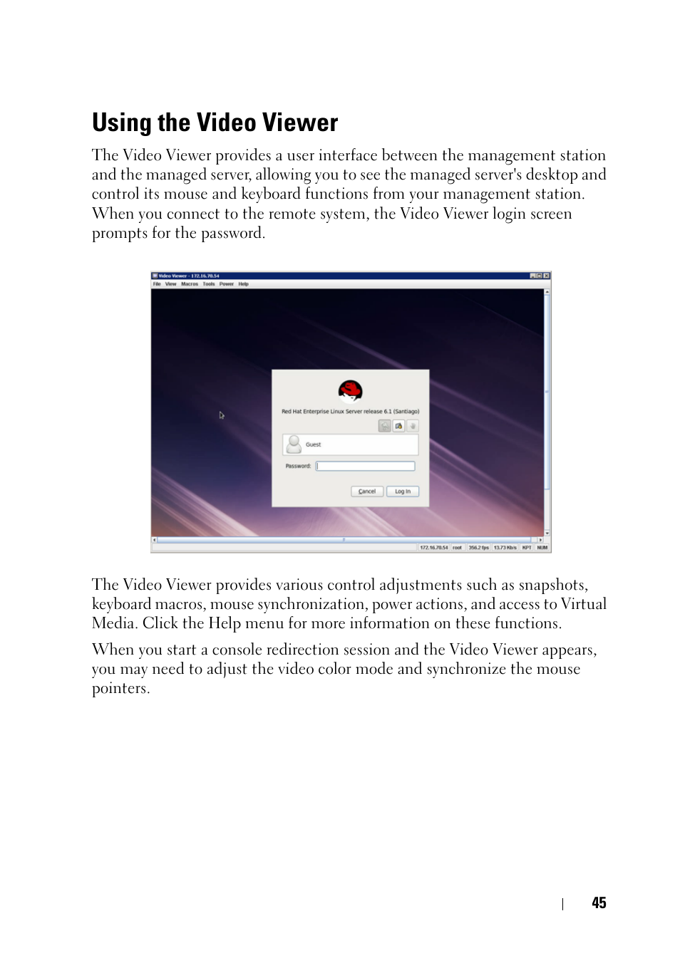 Using the video viewer | Dell PowerEdge C6220 II User Manual | Page 45 / 62