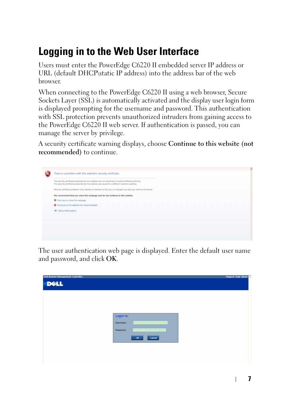Logging in to the web user interface | Dell PowerEdge C6220 II User Manual | Page 7 / 62