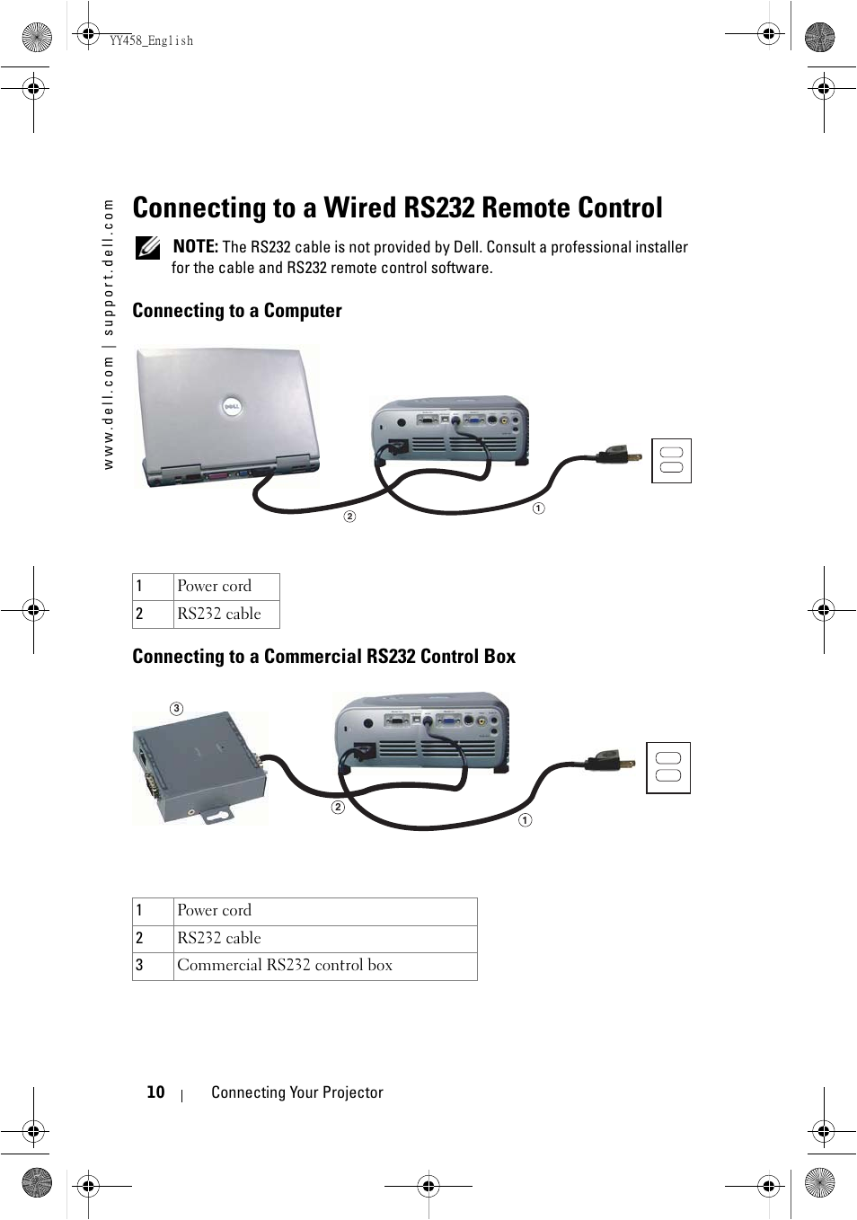 Connecting to a wired rs232 remote control | Dell 1201MP Projector User Manual | Page 10 / 76