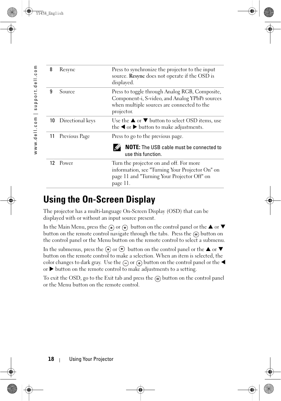 Using the on-screen display | Dell 1201MP Projector User Manual | Page 18 / 76