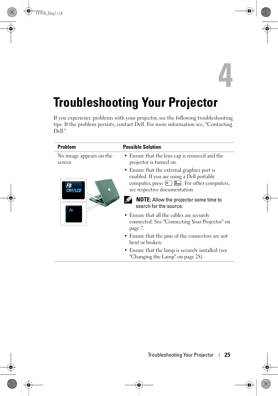 Troubleshooting your projector | Dell 1201MP Projector User Manual | Page 25 / 76