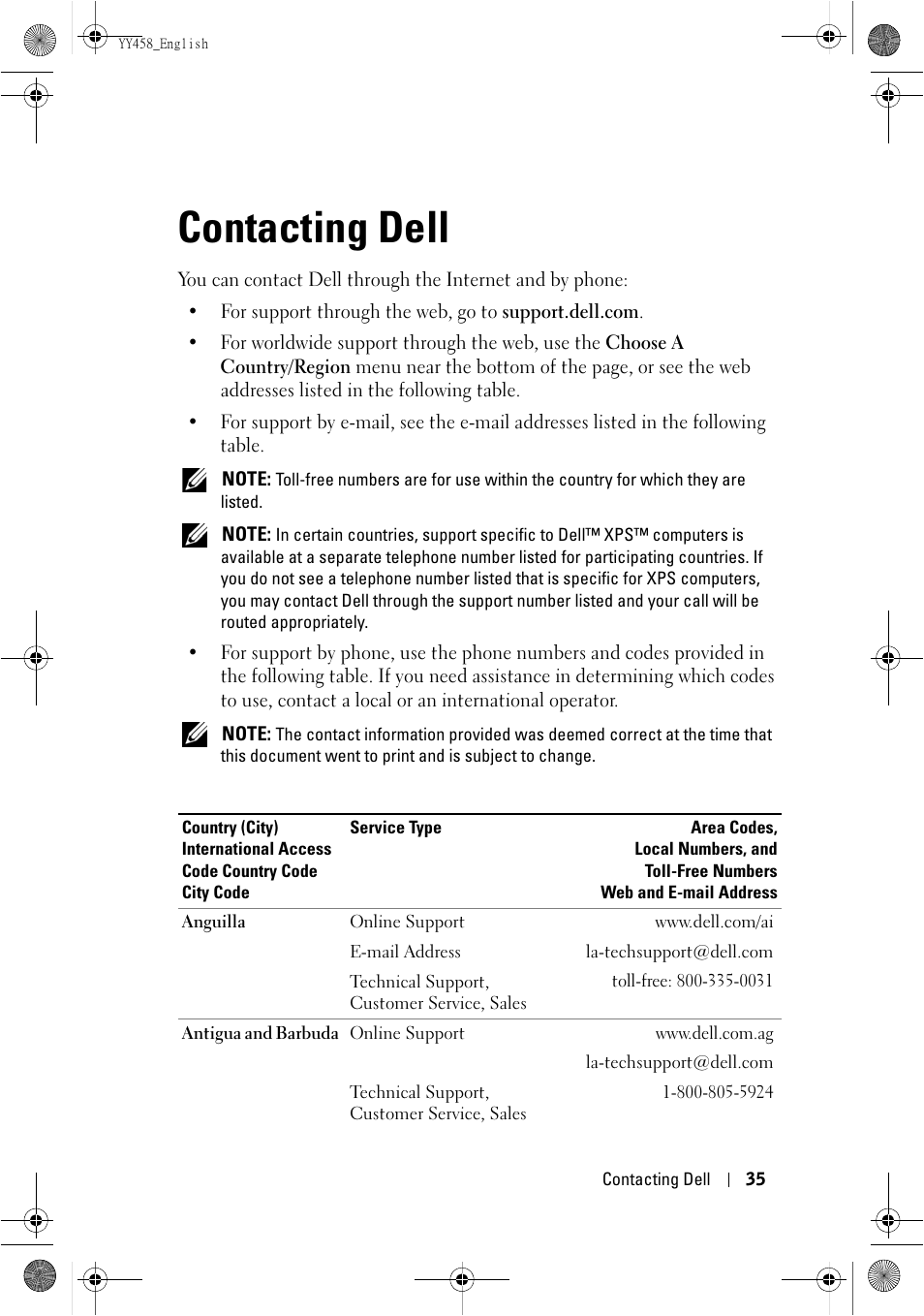 Contacting dell | Dell 1201MP Projector User Manual | Page 35 / 76