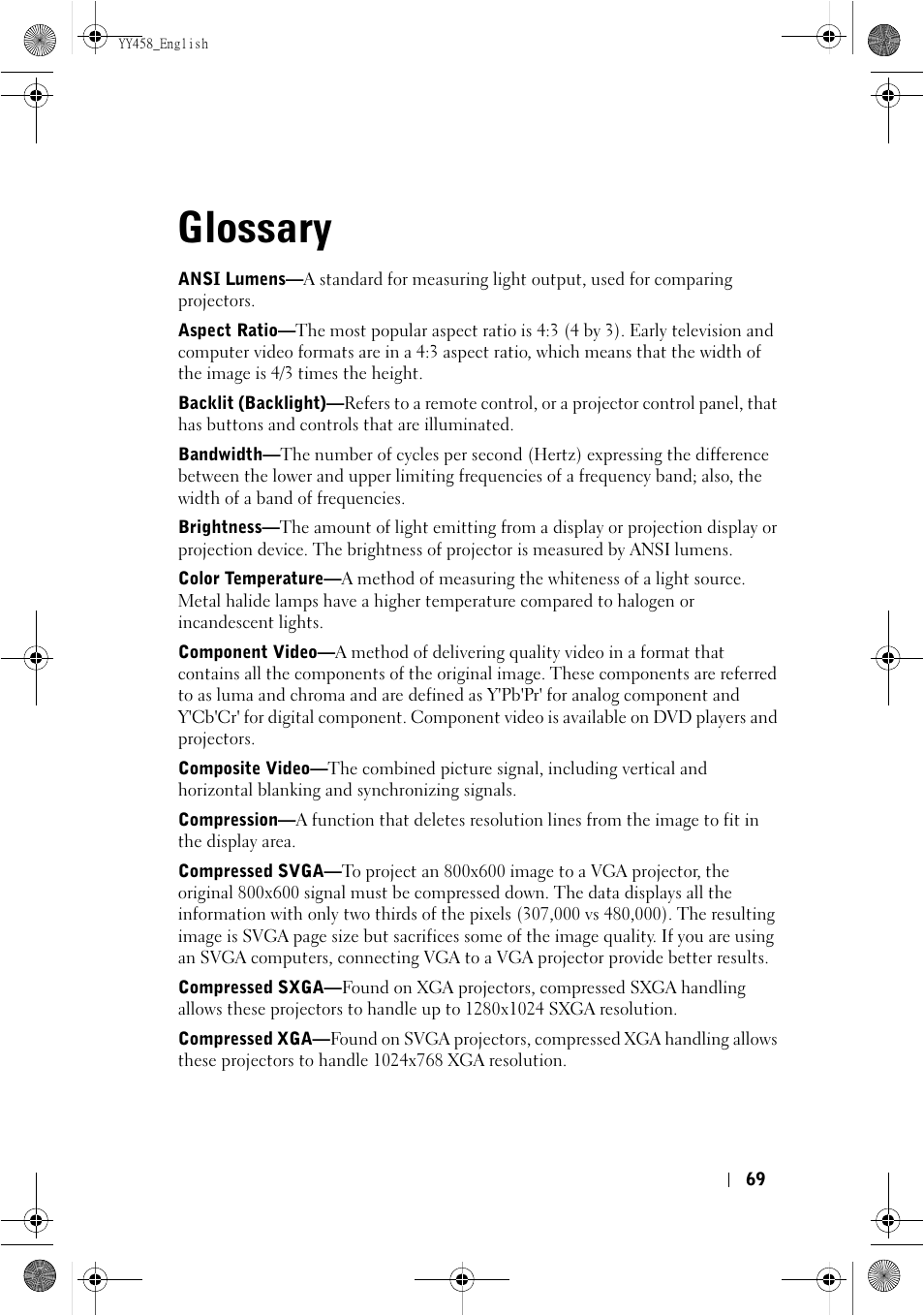 Glossary | Dell 1201MP Projector User Manual | Page 69 / 76
