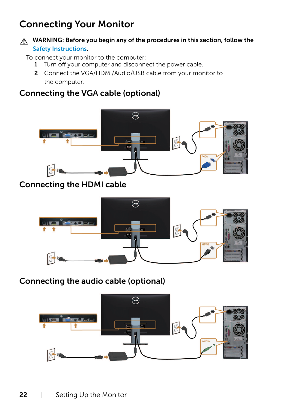 Connecting your monitor | Dell S2715H Monitor User Manual | Page 22 / 50